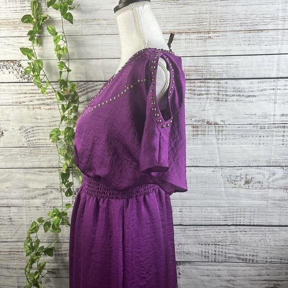 Laundry Shelli Segal Dress Small Purple Sequins Boho Floral Embroidery Knee - Picture 11 of 14
